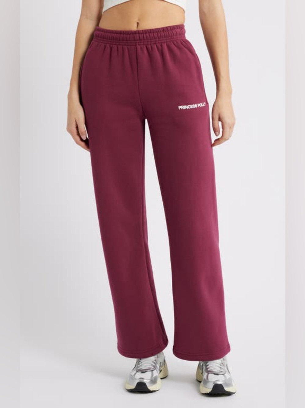 NEW Princess Polly Logo Drawstring Fleece Sweatpants Burgundy Cotton Size 4 NWT